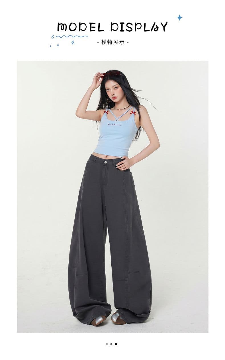 ie 아메리칸 복잡한 구조 자르기 모통이 칼 청바지 루즈핏 캐주얼 스트레이트 운동 바지 트렌디 회색 낫 바지 상세 이미지 5