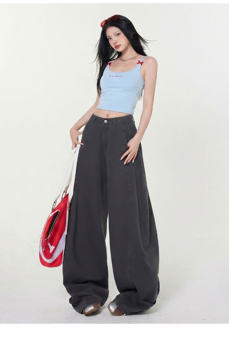 ie 아메리칸 복잡한 구조 자르기 모통이 칼 청바지 루즈핏 캐주얼 스트레이트 운동 바지 트렌디 회색 낫 바지 상세 이미지 8