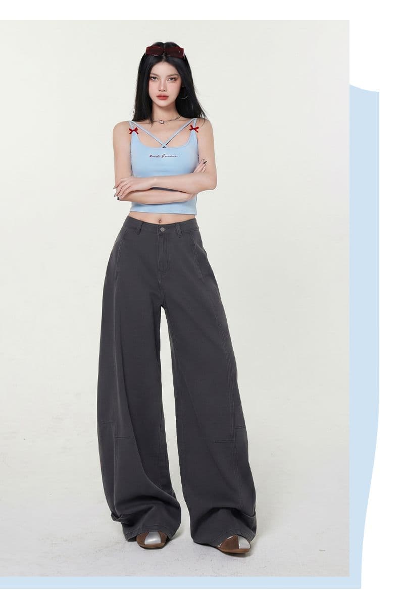 ie 아메리칸 복잡한 구조 자르기 모통이 칼 청바지 루즈핏 캐주얼 스트레이트 운동 바지 트렌디 회색 낫 바지 상세 이미지 9
