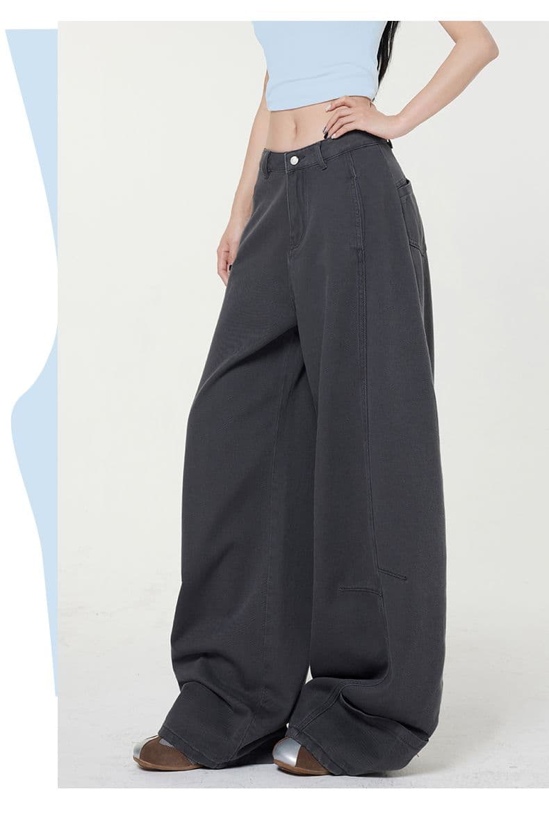 ie 아메리칸 복잡한 구조 자르기 모통이 칼 청바지 루즈핏 캐주얼 스트레이트 운동 바지 트렌디 회색 낫 바지 상세 이미지 10