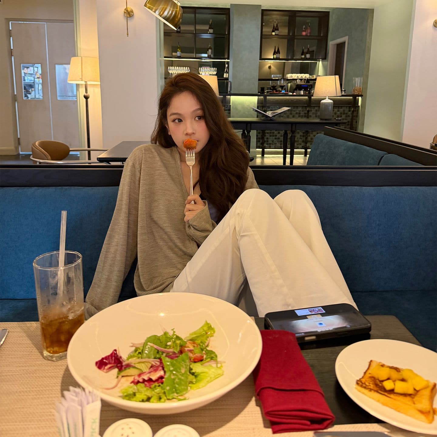 부드러운 질감 casual 품격 허리 엉덩이 ~보다 신축성 하이웨이스트 나팔 바지 길이 연장 일반 이미지 4