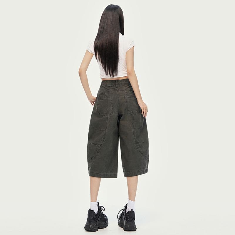 레트로 하이웨이스트 루즈핏 스트레이트 모통이 칼 바지 여성 여름 다용도 7부 바지 청바지 여성 2026 새로운 이미지 2