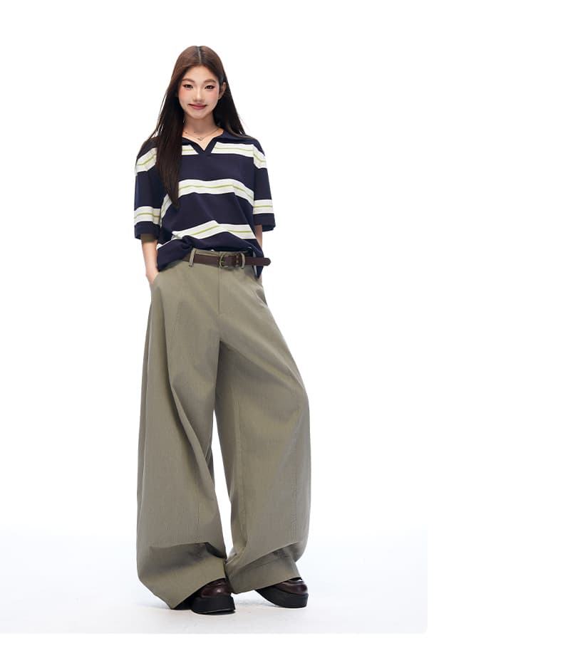 회색 녹색 금액 센스 카람 볼라 바지 3 차원 프로필 모양 마이크로 질감 센스 다용도 캐주얼 바지 긴 바지 여성 상세 이미지 6