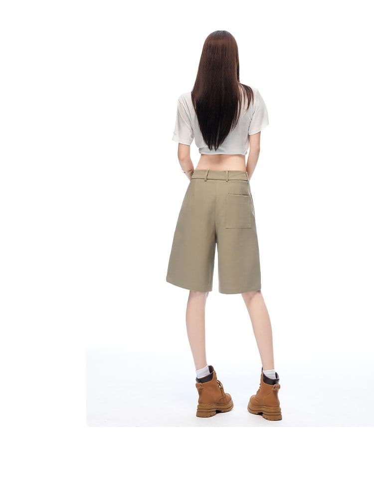 새로운 검정색 오래된 돈 바람 주간 실크 넓은 다리 워크웨어 캐주얼 바지 품격 스트레이트 반바지 여성 상세 이미지 15