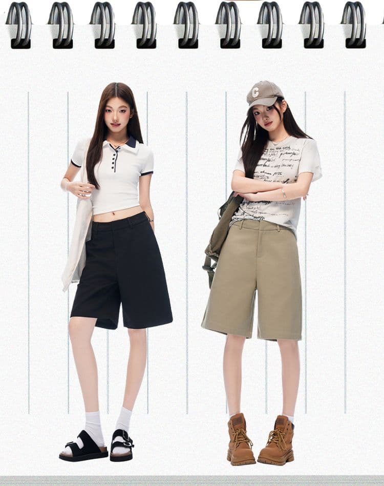 새로운 카키 녹색 오래된 돈 바람 주간 실크 넓은 다리 워크웨어 캐주얼 바지 품격 스트레이트 반바지 여성 상세 이미지 2
