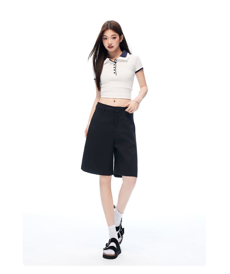 새로운 카키 녹색 오래된 돈 바람 주간 실크 넓은 다리 워크웨어 캐주얼 바지 품격 스트레이트 반바지 여성 상세 이미지 13