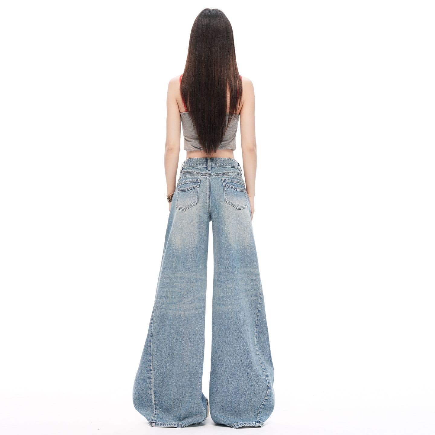 아메리칸 레트로 해체 디자인 루즈핏 나팔 넓은 다리 청바지 여성 이미지 4