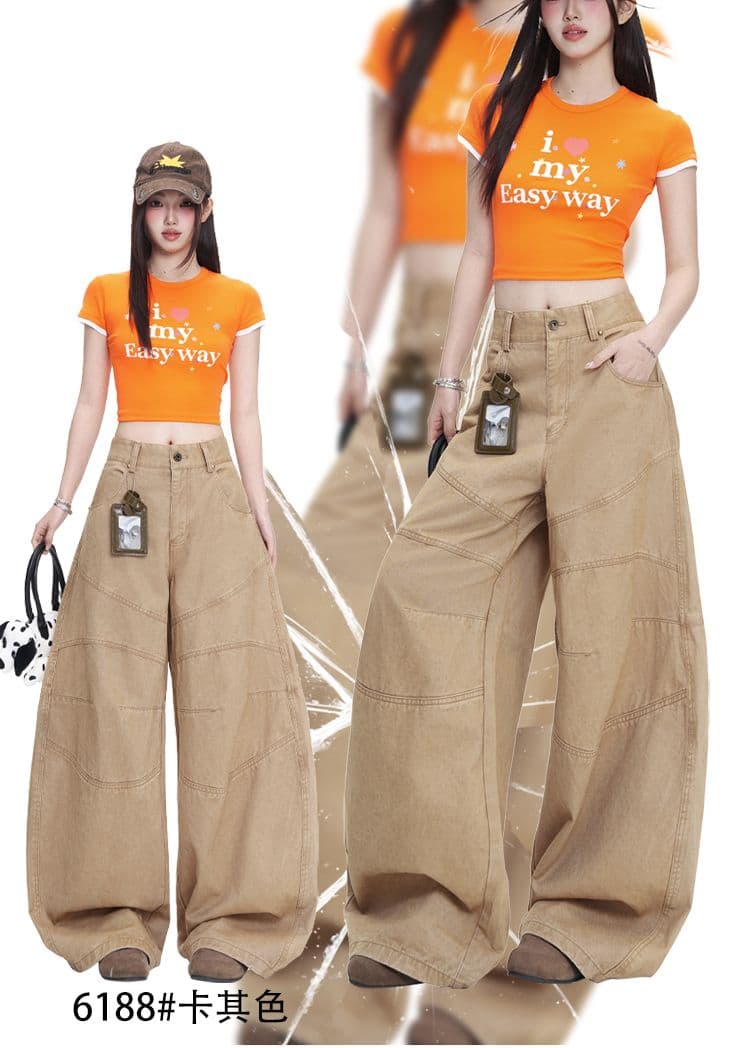 섹션 카키 색 프로필 모양 해체 3 차원 루즈핏 캐주얼 모통이 칼 바지 마 오래된 워싱 면 워크웨어 팬츠 여성 상세 이미지 1