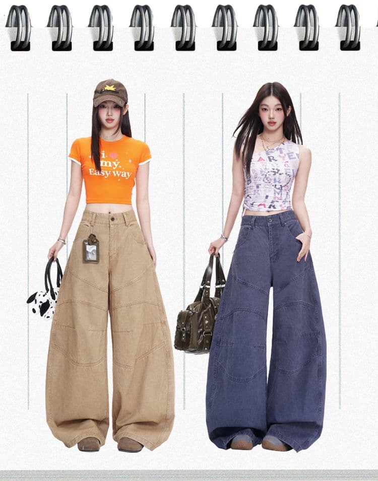 섹션 카키 색 프로필 모양 해체 3 차원 루즈핏 캐주얼 모통이 칼 바지 마 오래된 워싱 면 워크웨어 팬츠 여성 상세 이미지 2