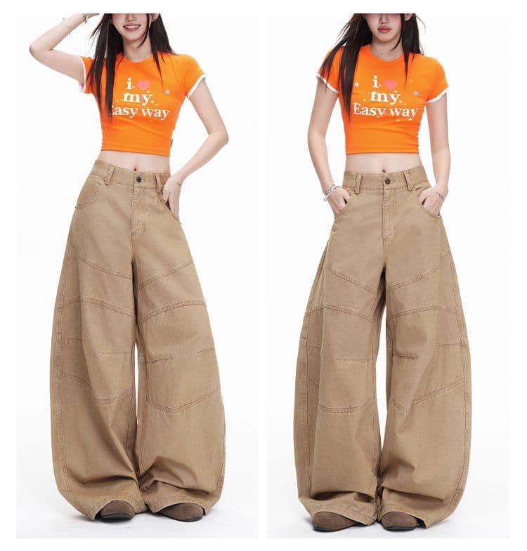 섹션 카키 색 프로필 모양 해체 3 차원 루즈핏 캐주얼 모통이 칼 바지 마 오래된 워싱 면 워크웨어 팬츠 여성 상세 이미지 8