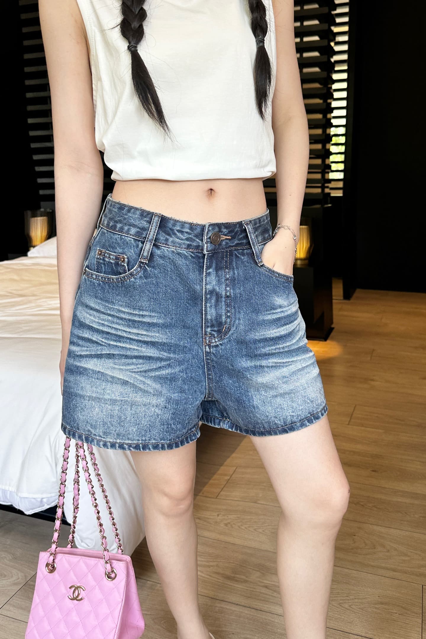 아메리칸 레트로 하이웨이스트 워싱 노스탤지어 루즈핏 와이드 레그 팬츠 주름 반바지 다용도 청바지 여성 새로운 이미지 6