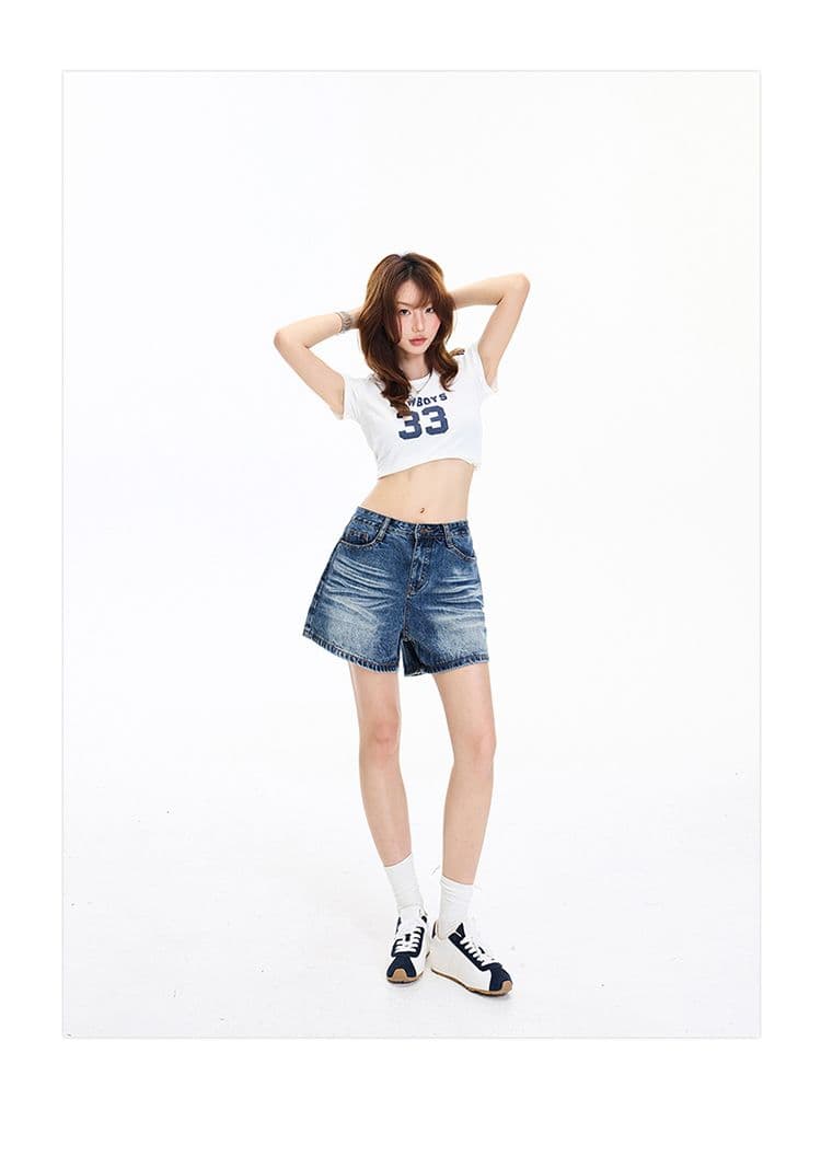 2 색 아메리칸 레트로 하이웨이스트 워싱 노스탤지어 루즈핏 와이드 레그 팬츠 주름 반바지 다용도 청바지 여성 새로운 상세 이미지 6