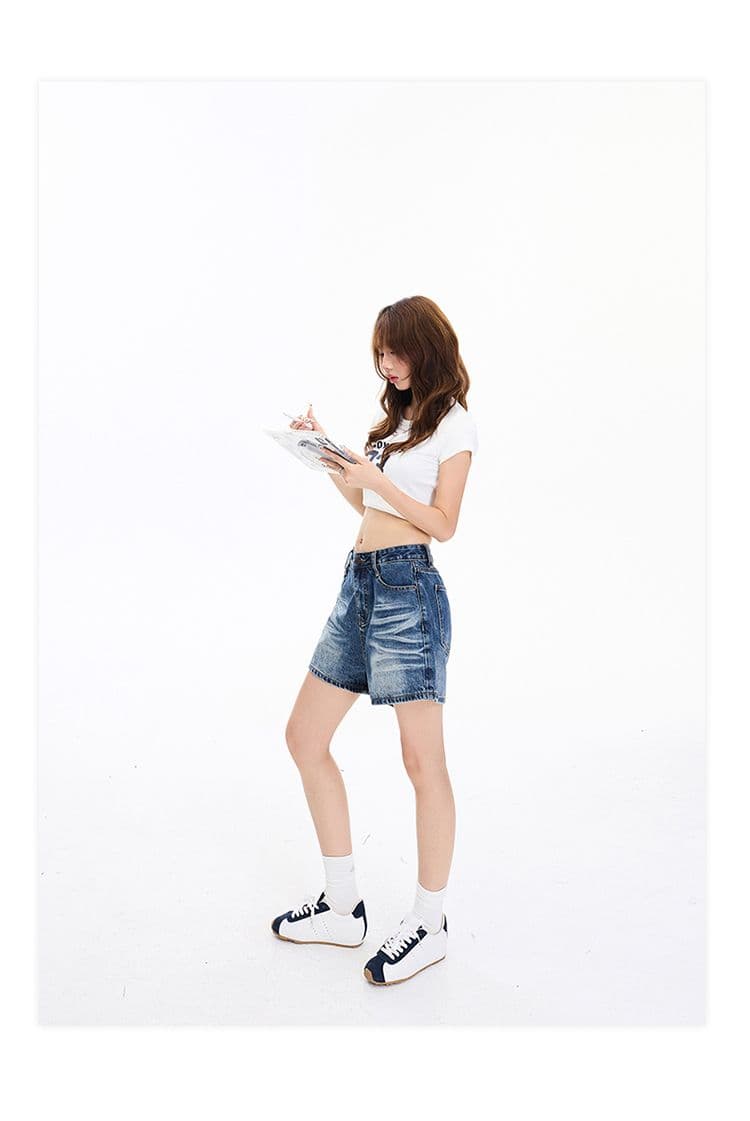 2 색 아메리칸 레트로 하이웨이스트 워싱 노스탤지어 루즈핏 와이드 레그 팬츠 주름 반바지 다용도 청바지 여성 새로운 상세 이미지 13