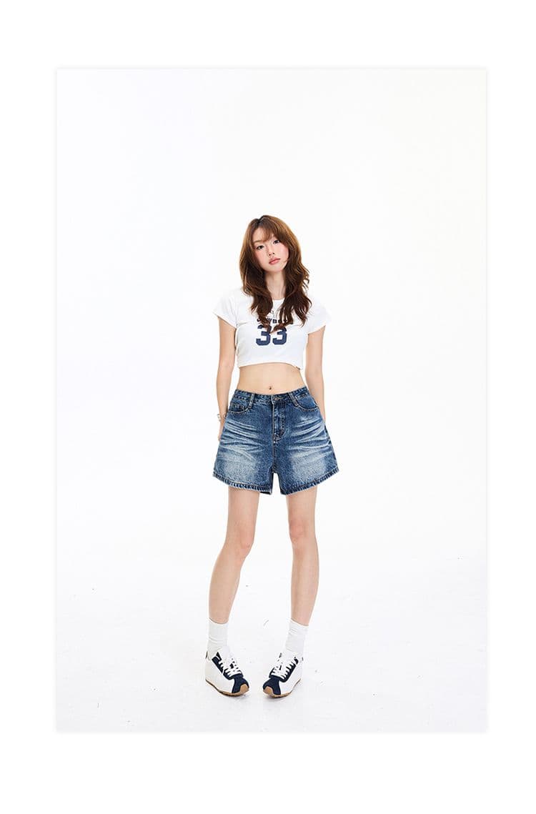 2 색 아메리칸 레트로 하이웨이스트 워싱 노스탤지어 루즈핏 와이드 레그 팬츠 주름 반바지 다용도 청바지 여성 새로운 상세 이미지 15