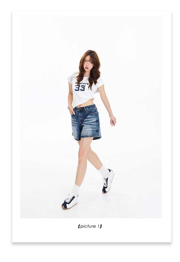 2 색 아메리칸 레트로 하이웨이스트 워싱 노스탤지어 루즈핏 와이드 레그 팬츠 주름 반바지 다용도 청바지 여성 새로운 상세 이미지 18