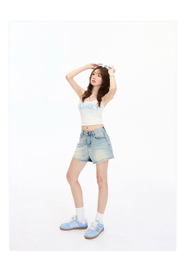 2 색 아메리칸 레트로 하이웨이스트 워싱 노스탤지어 루즈핏 와이드 레그 팬츠 주름 반바지 다용도 청바지 여성 새로운 상세 이미지 20