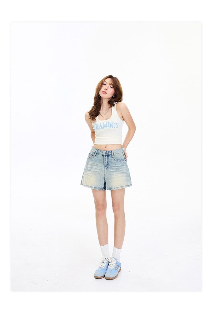 2 색 아메리칸 레트로 하이웨이스트 워싱 노스탤지어 루즈핏 와이드 레그 팬츠 주름 반바지 다용도 청바지 여성 새로운 상세 이미지 23