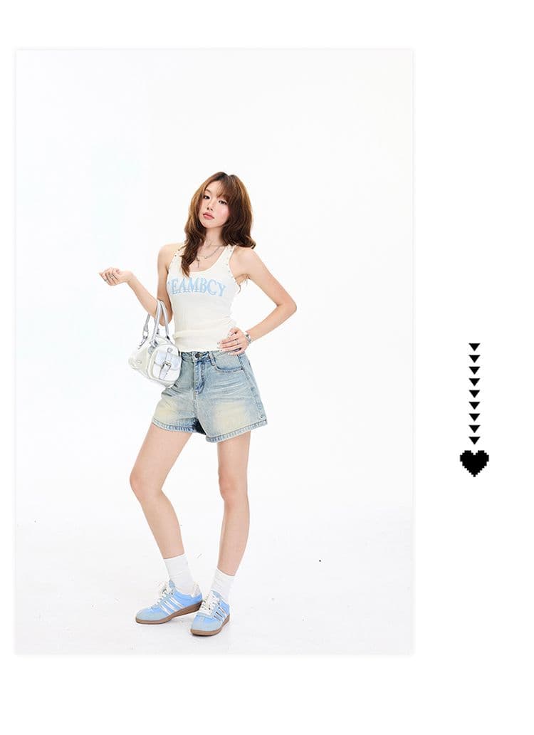 2 색 아메리칸 레트로 하이웨이스트 워싱 노스탤지어 루즈핏 와이드 레그 팬츠 주름 반바지 다용도 청바지 여성 새로운 상세 이미지 25
