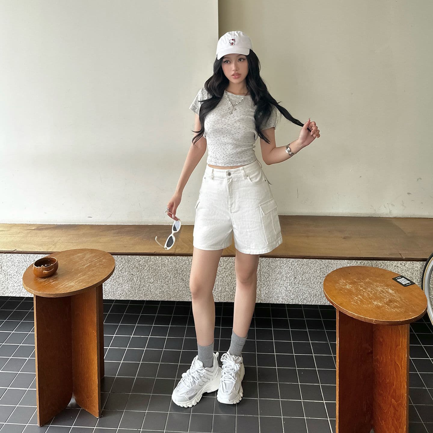 아메리칸 레트로 하이웨이스트 루즈핏 와이드 레그 팬츠 주머니 워크웨어 팬츠 다용도 슬림해 보이는 반바지 청바지 여성 이미지 4