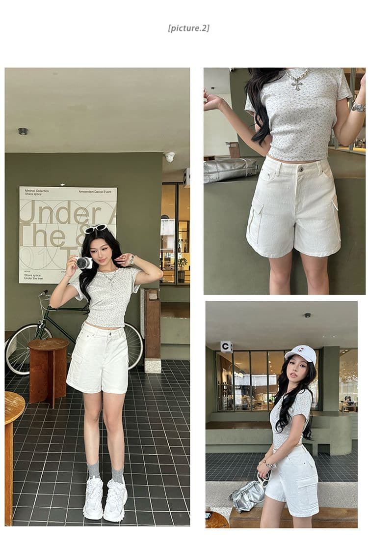 아메리칸 레트로 하이웨이스트 루즈핏 와이드 레그 팬츠 주머니 워크웨어 팬츠 다용도 슬림해 보이는 반바지 청바지 여성 상세 이미지 11