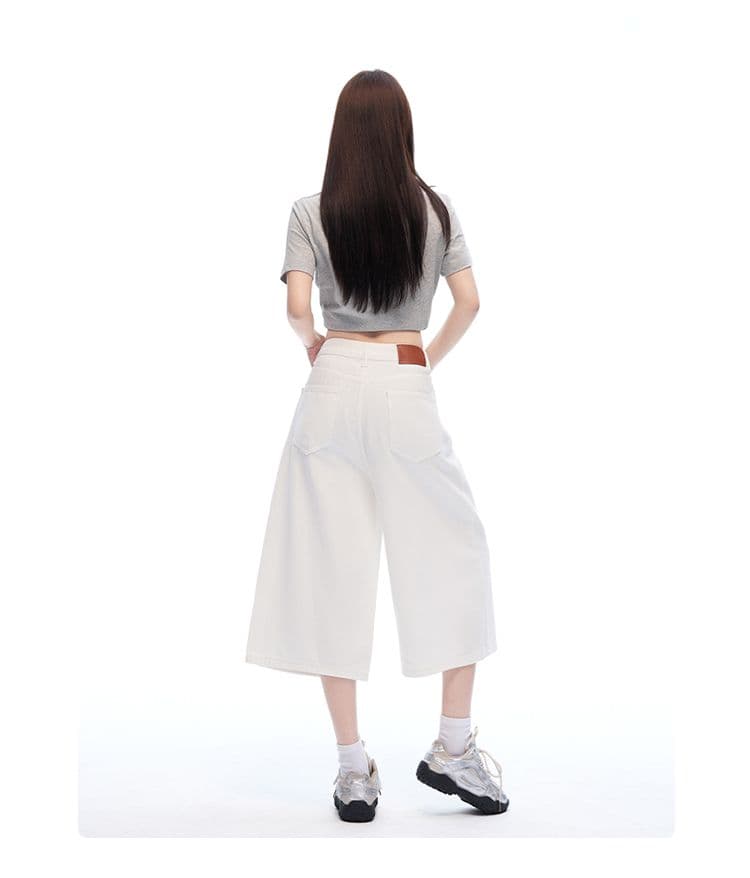 화이트 아메리칸 레트로 하이웨이스트 루즈핏 와이드 레그 팬츠 봄 여름 슬림해 보이는 7 점 청바지 여성 상세 이미지 11
