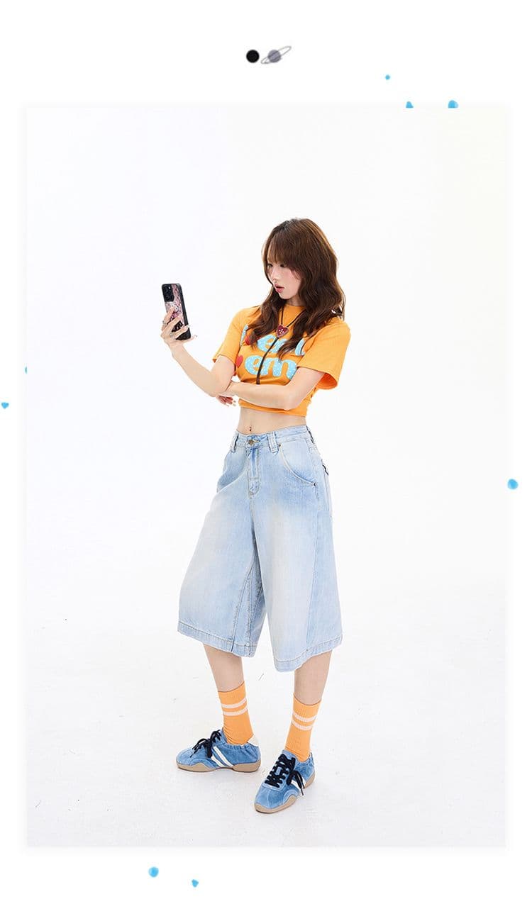 아메리칸 레트로 루즈핏 와이드 레그 팬츠 다용도 외국 가스 이후 부서 버클 디자인 센스 7부 바지 청바지 여성 새로운 상세 이미지 2