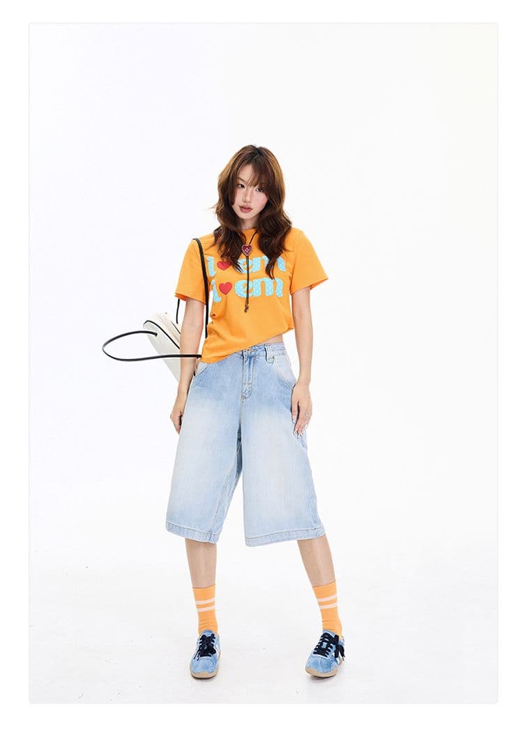 아메리칸 레트로 루즈핏 와이드 레그 팬츠 다용도 외국 가스 이후 부서 버클 디자인 센스 7부 바지 청바지 여성 새로운 상세 이미지 7