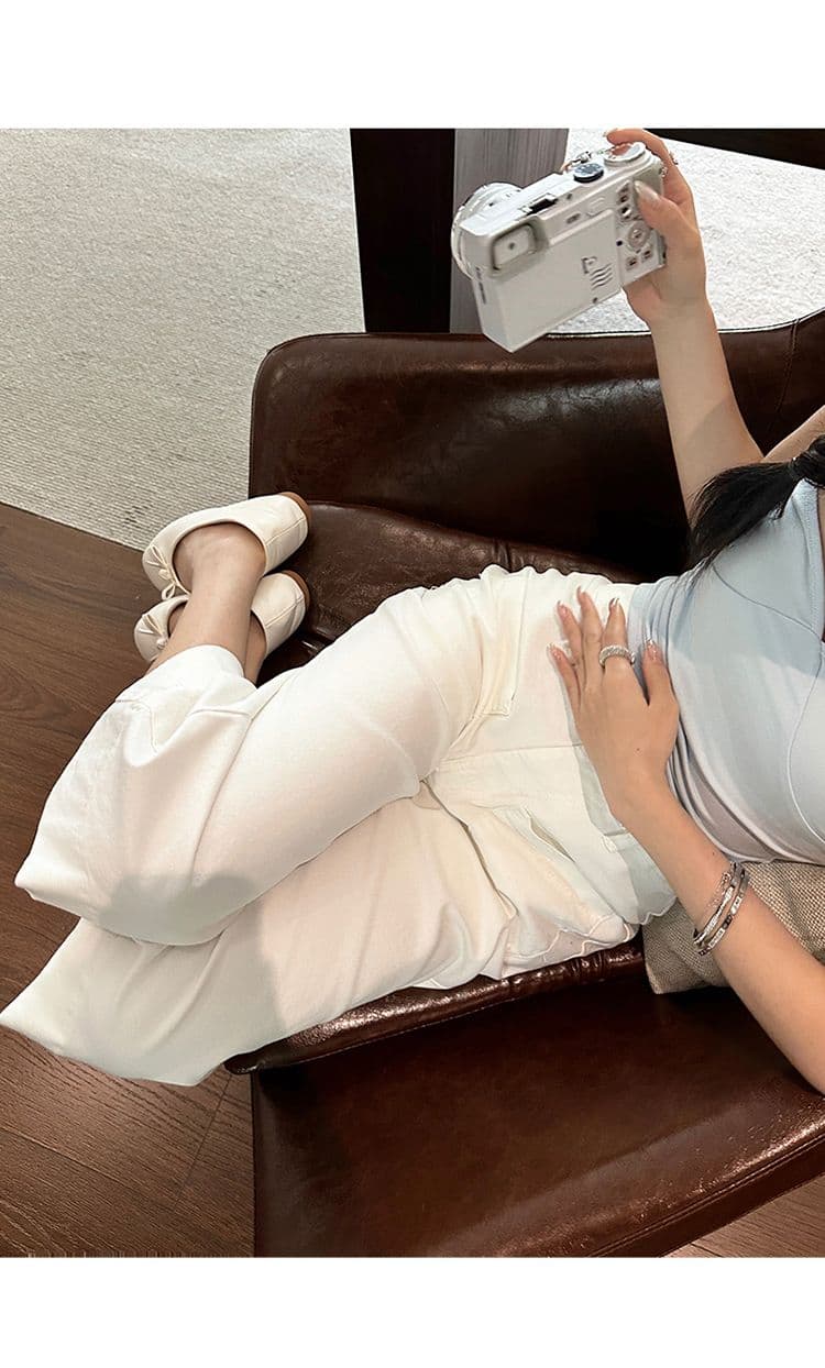 아메리칸 복잡한 고대 돈 바람 루즈핏 나팔 바지 봄 여름 다용도 7부 바지 부츠컷 청바지 여성 상세 이미지 13