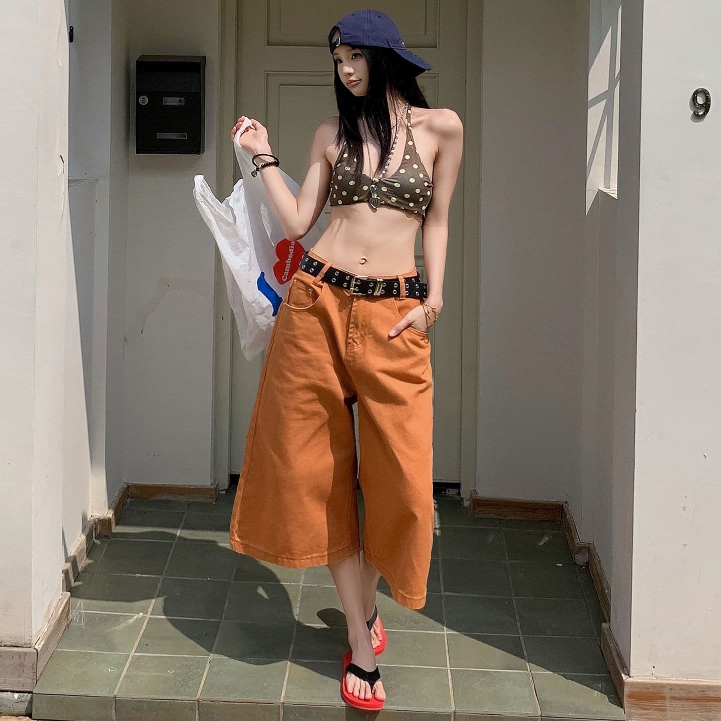 아메리칸 레트로 루즈핏 스트레이트 외국 가스 7 점 넓은 다리 청바지 여성 이미지 2