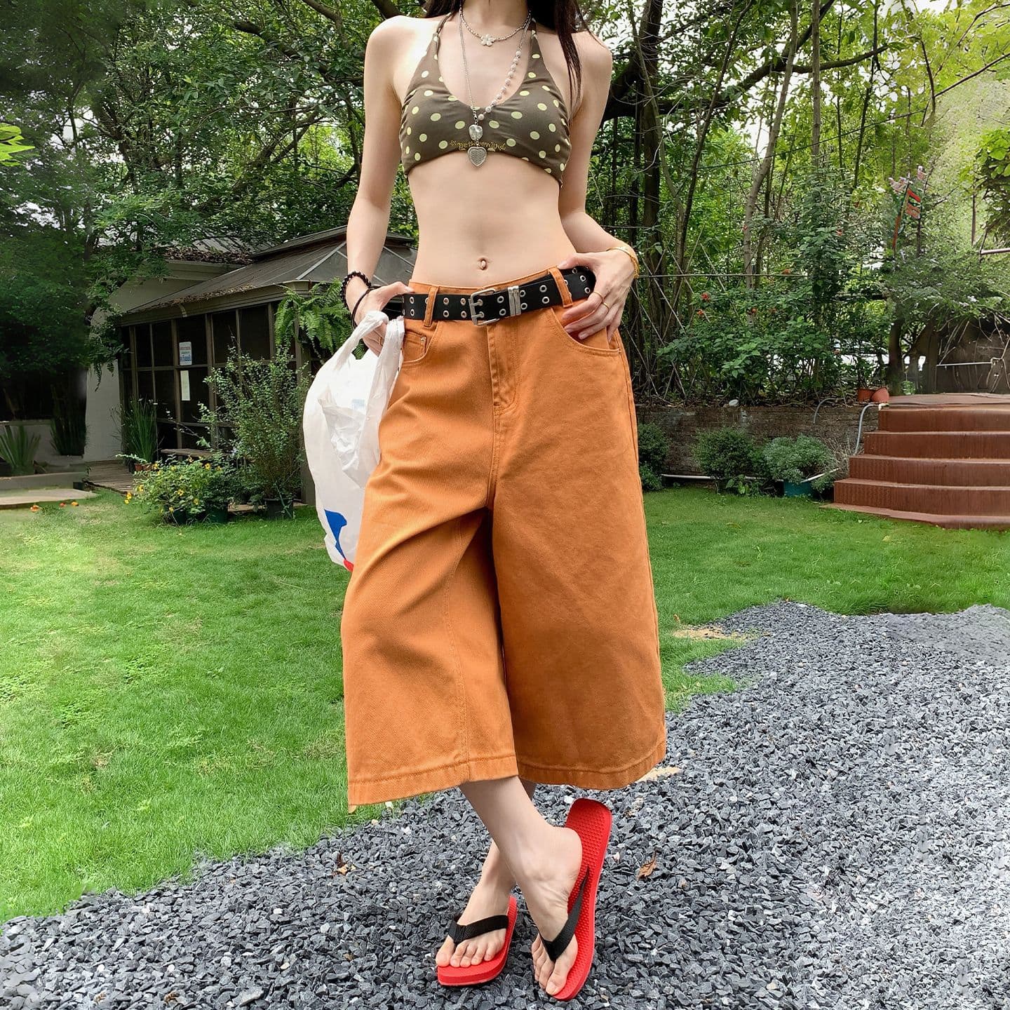아메리칸 레트로 루즈핏 스트레이트 외국 가스 7 점 넓은 다리 청바지 여성 이미지 4