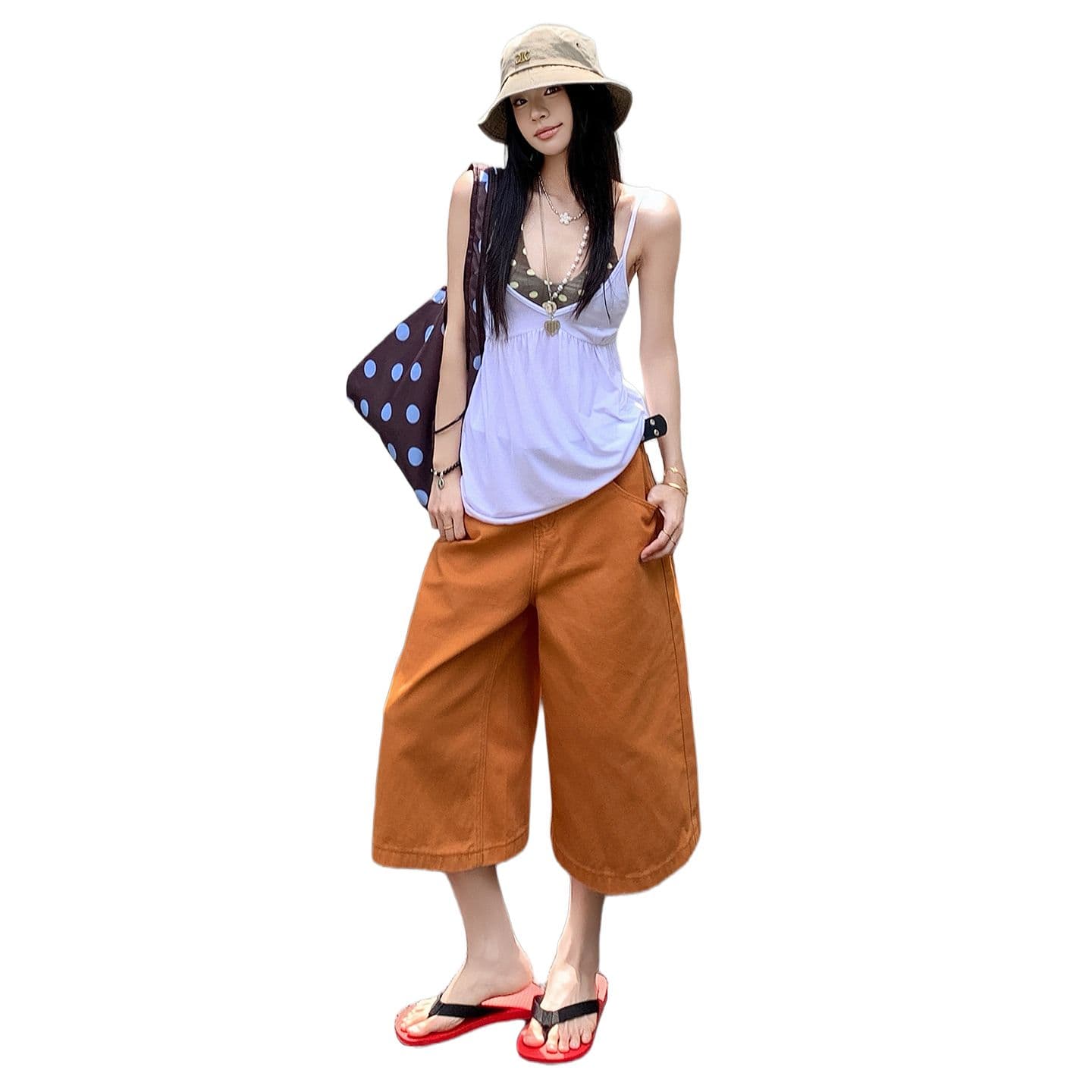 아메리칸 레트로 루즈핏 스트레이트 외국 가스 7 점 넓은 다리 청바지 여성 이미지 5
