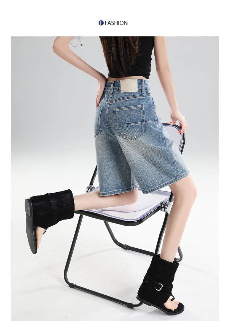 하이웨이스트 5 점 데님 반바지 여성 여름 2026 새로운 루즈핏 작은 키 외출용 5 점 바지 상세 이미지 25
