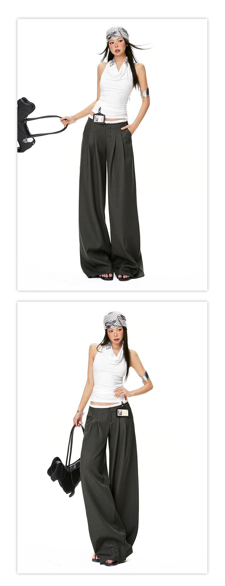 신제품 2026 여름 새로운 디자인 센스 캐주얼 넓은 다리 루즈핏 슬림해 보이는 다용도 정장 바지 상세 이미지 7