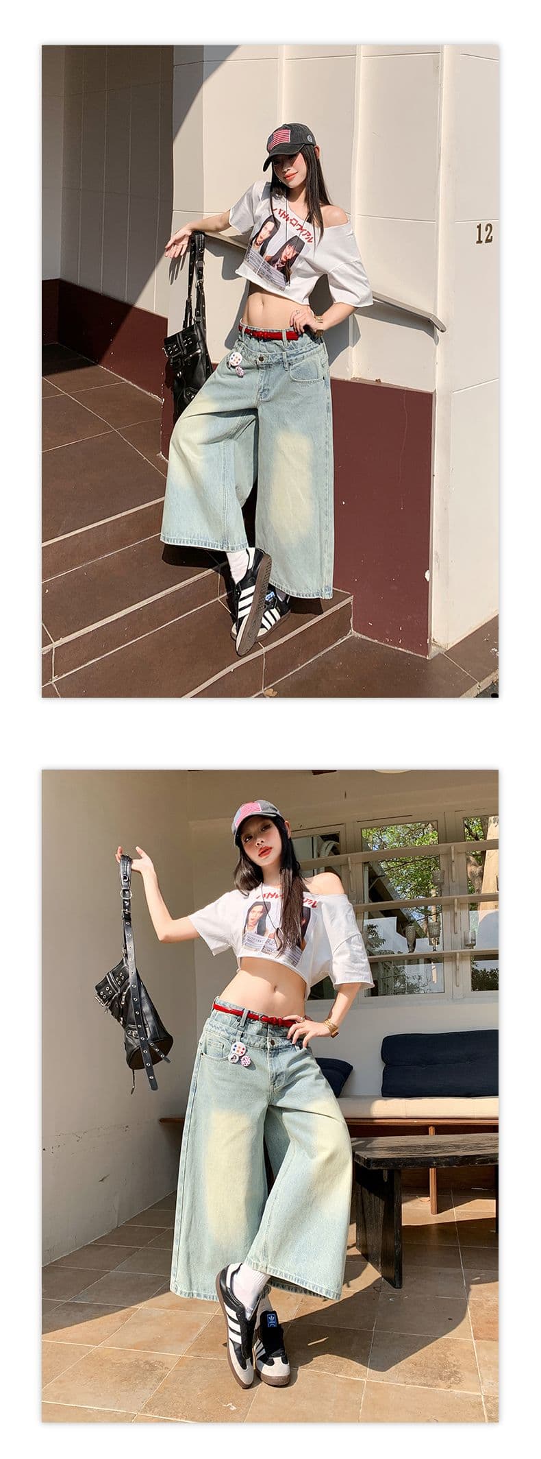 신제품 2026 여름 더블 허리 머리 작은 대중 디자인 마 오래된 워싱 데님 바지 넓은 다리가 짧다. 바지 상세 이미지 12