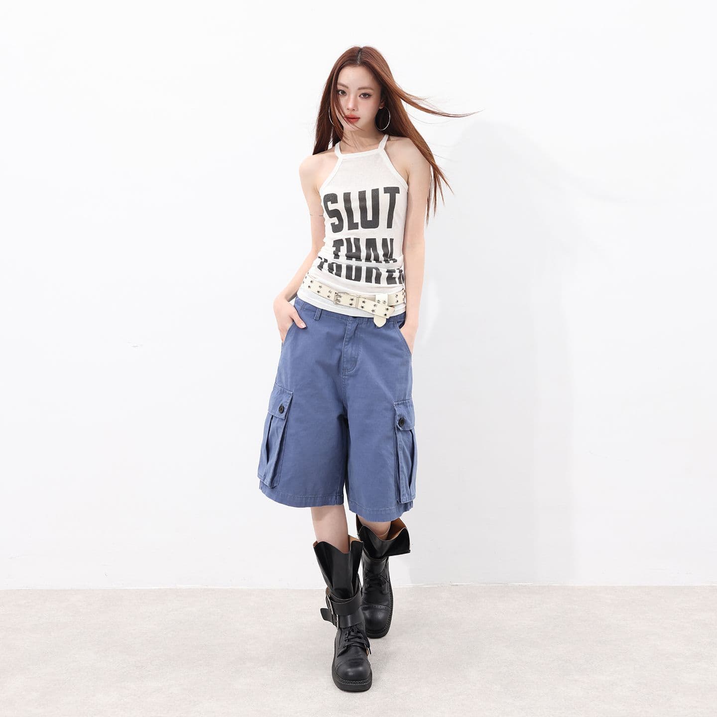 여름 신제품 outfit of the day 느슨함 법 일 블루 워크웨어 바지 이미지 2
