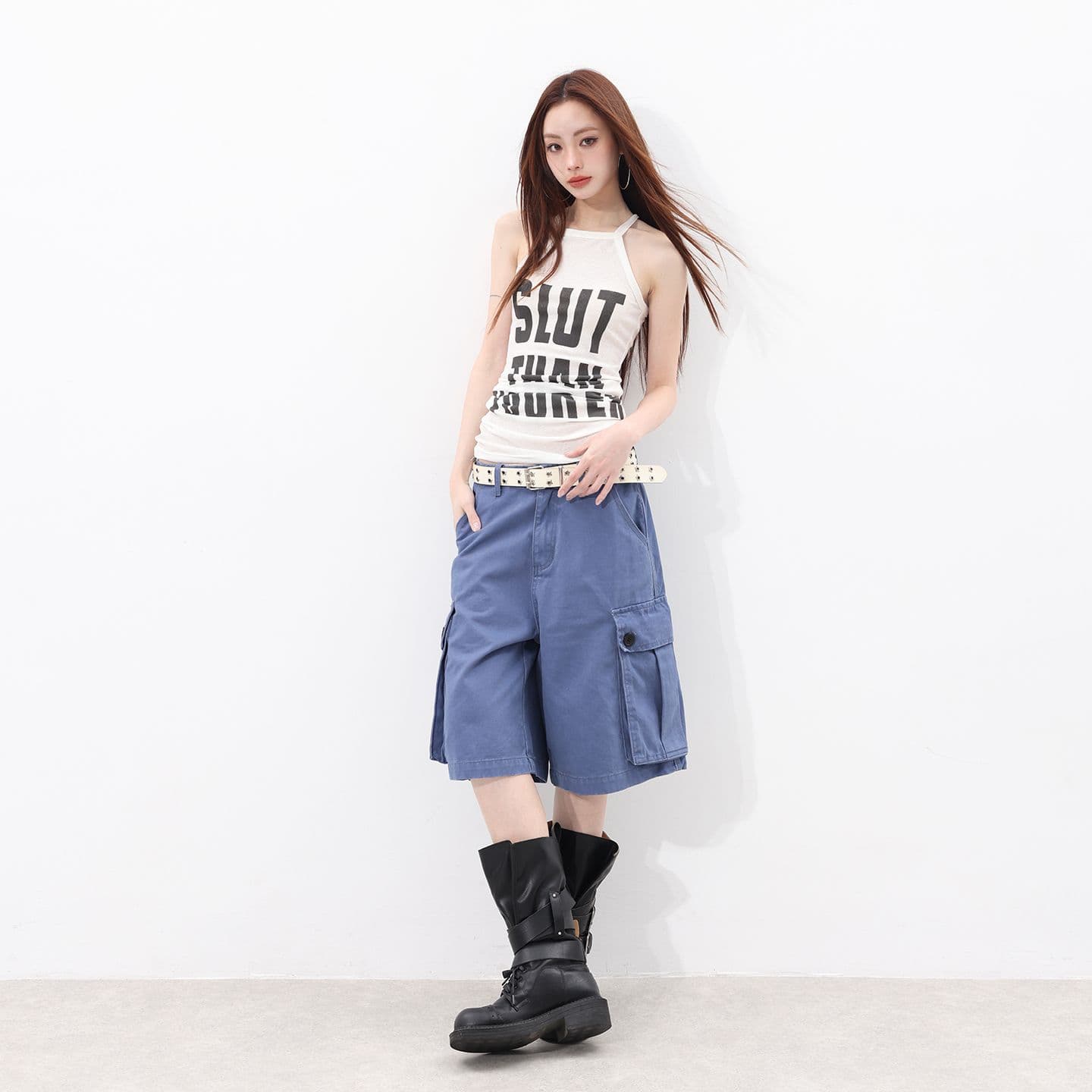 여름 신제품 outfit of the day 느슨함 법 일 블루 워크웨어 바지 이미지 3