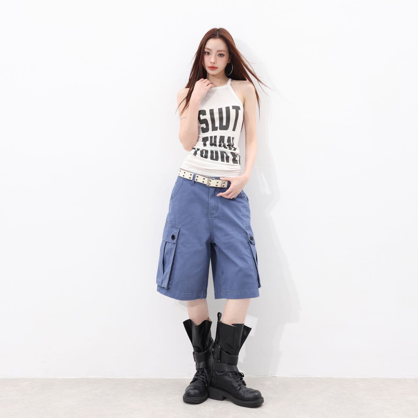 여름 신제품 outfit of the day 느슨함 법 일 블루 워크웨어 바지