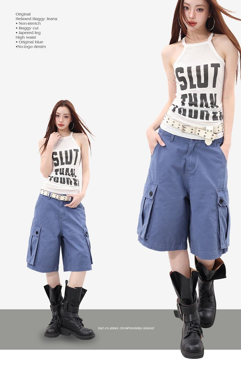 여름 신제품 outfit of the day 느슨함 법 일 블루 워크웨어 바지 상세 이미지 1