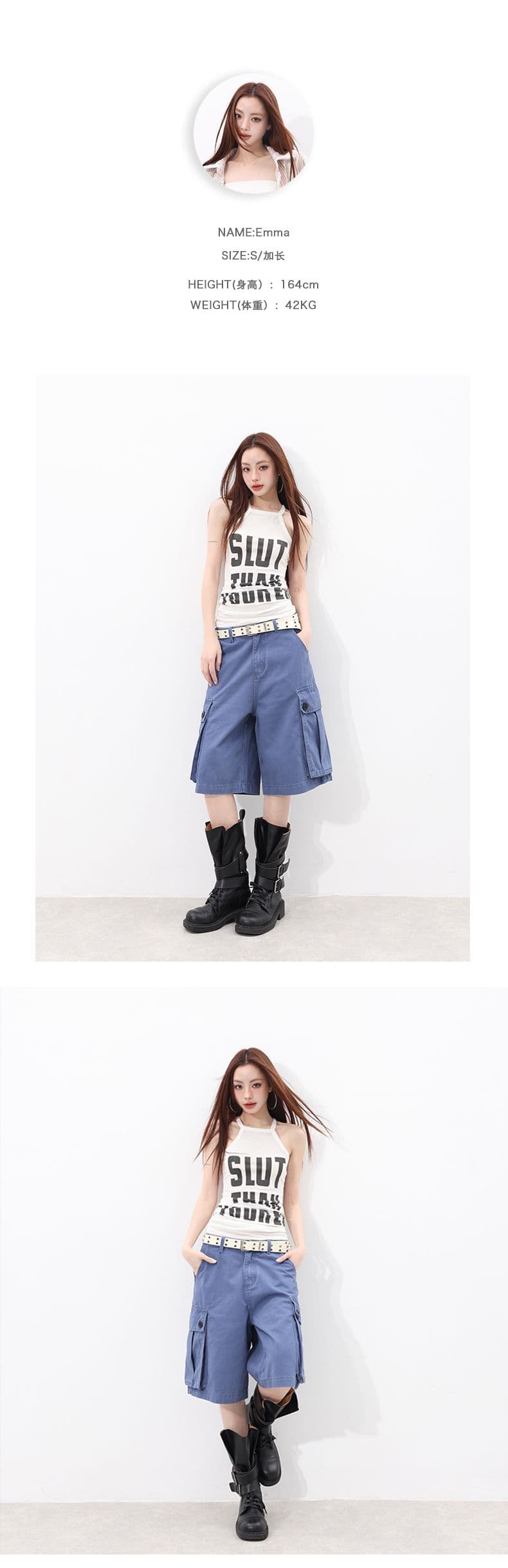 여름 신제품 outfit of the day 느슨함 법 일 블루 워크웨어 바지 상세 이미지 4