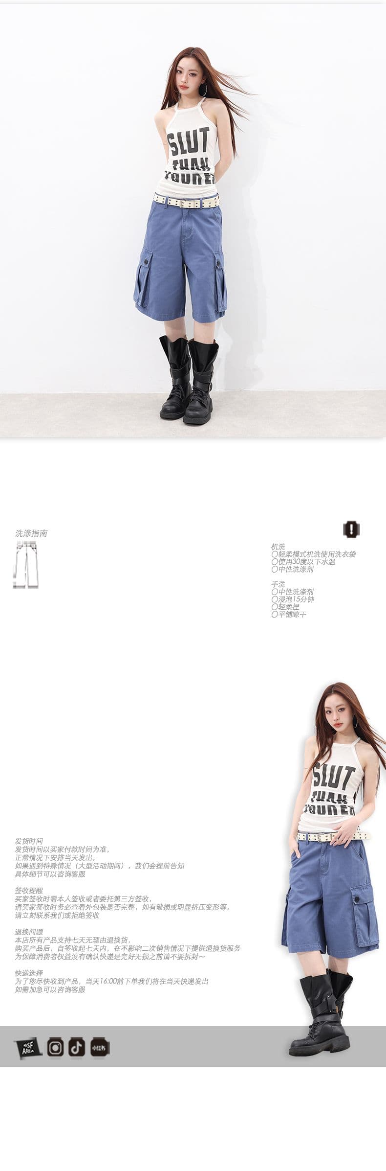 여름 신제품 outfit of the day 느슨함 법 일 블루 워크웨어 바지 상세 이미지 7