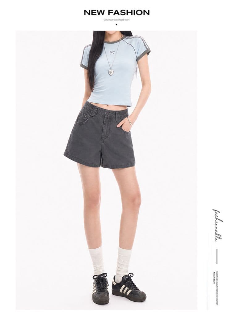 co 워시 퇴색 한 어두운 회색 스트레이트 청바지 품격 하이웨이스트 캐주얼 반바지 여성 한 마디 넓은 다리 청바지 상세 이미지 26
