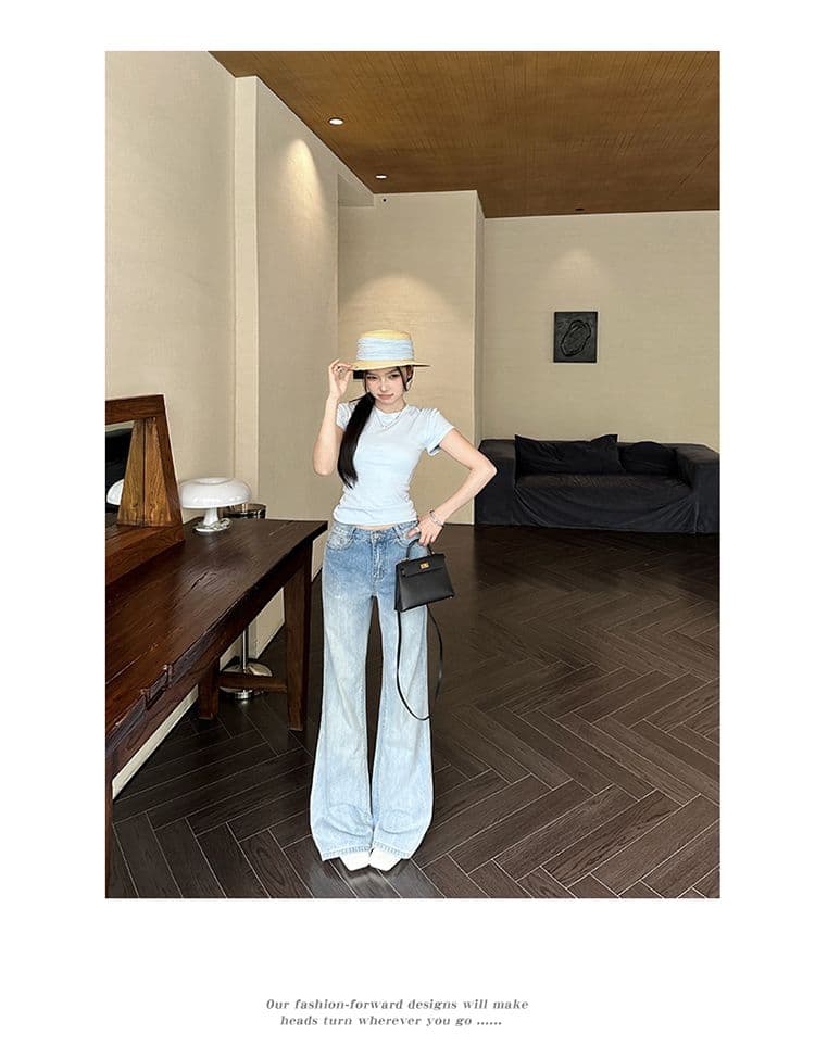 아메리칸 레트로 하이웨이스트 루즈핏 마이크로 나팔 바지 그라데이션 다용도 도루 센스 청바지 여성 봄 여름 새로운 상세 이미지 9