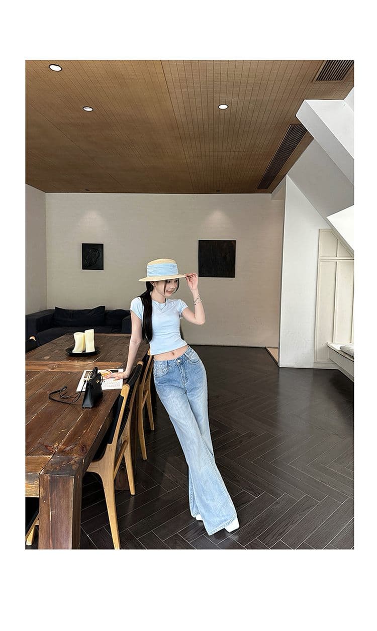 아메리칸 레트로 하이웨이스트 루즈핏 마이크로 나팔 바지 그라데이션 다용도 도루 센스 청바지 여성 봄 여름 새로운 상세 이미지 22