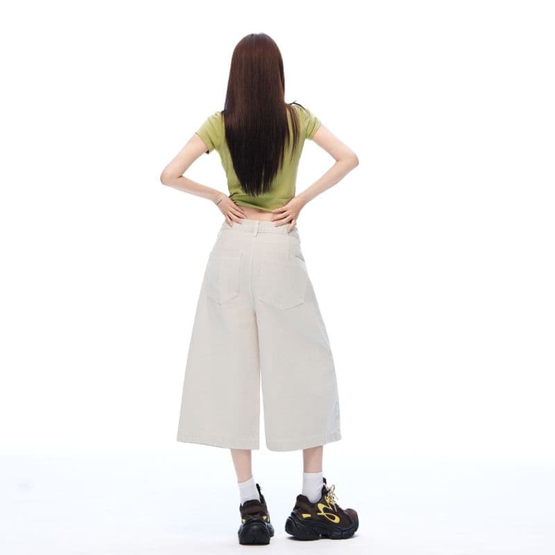 아메리칸 거리 단색 고급 센스 넓은 다리 7부 바지 여성 루즈핏 슬림해 보이는 모통이 칼 워크웨어 팬츠 이미지 3