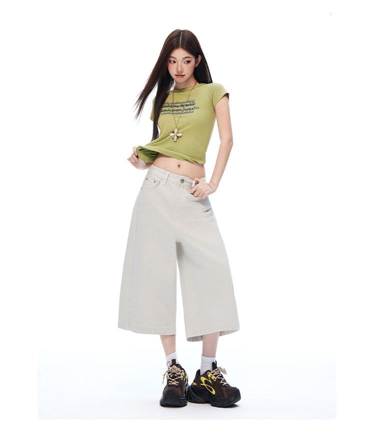아메리칸 거리 단색 고급 센스 넓은 다리 7부 바지 여성 루즈핏 슬림해 보이는 모통이 칼 워크웨어 팬츠 상세 이미지 9
