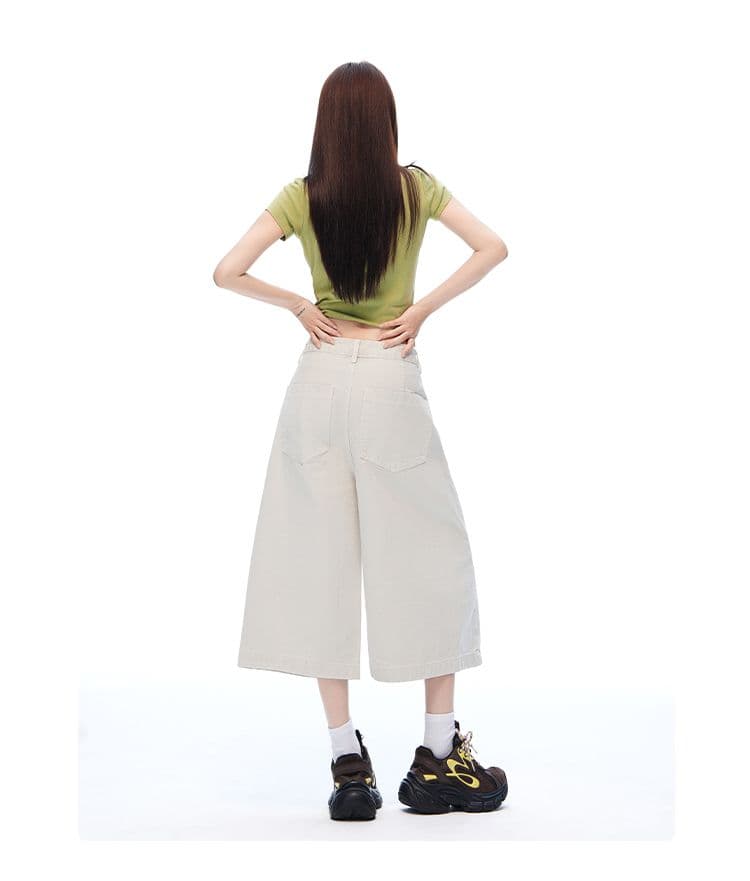 아메리칸 거리 단색 고급 센스 넓은 다리 7부 바지 여성 루즈핏 슬림해 보이는 모통이 칼 워크웨어 팬츠 상세 이미지 10