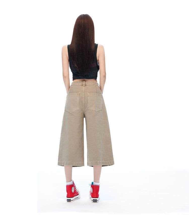 아메리칸 거리 단색 고급 센스 넓은 다리 7부 바지 여성 루즈핏 슬림해 보이는 모통이 칼 워크웨어 팬츠 상세 이미지 15