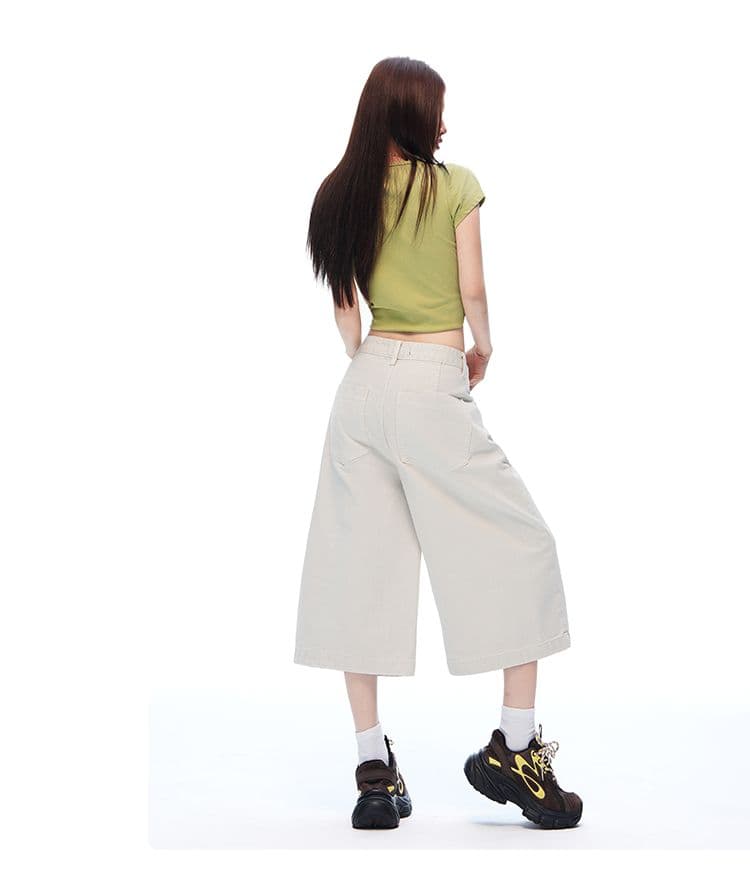 아메리칸 거리 단색 높음 거리 센스 넓은 다리 7부 바지 여성 루즈핏 슬림해 보이는 모통이 칼 워크웨어 팬츠 상세 이미지 15