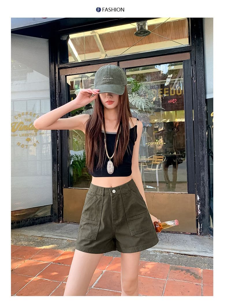 군용 녹색 아메리칸 레트로 2026 새로운 여름 하이웨이스트 넓은 다리 워크웨어 반바지 여성 슬림해 보이는 달콤한 차가운 핫걸 핫 바지 상세 이미지 7