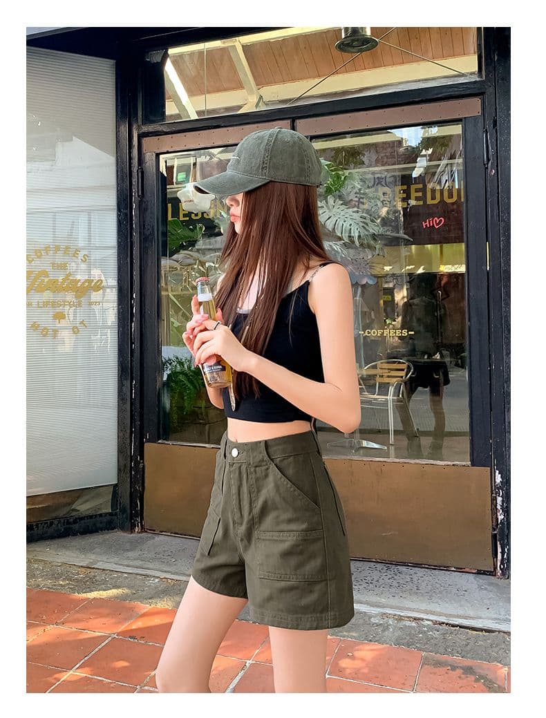 군용 녹색 아메리칸 레트로 2026 새로운 여름 하이웨이스트 넓은 다리 워크웨어 반바지 여성 슬림해 보이는 달콤한 차가운 핫걸 핫 바지 상세 이미지 8